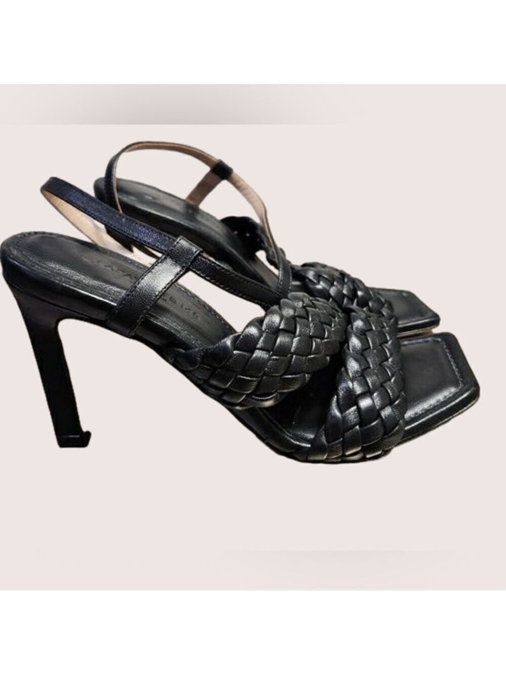Lafayette 148 New York Meritte Woven Leather Slingback Sandals Black Size 42
